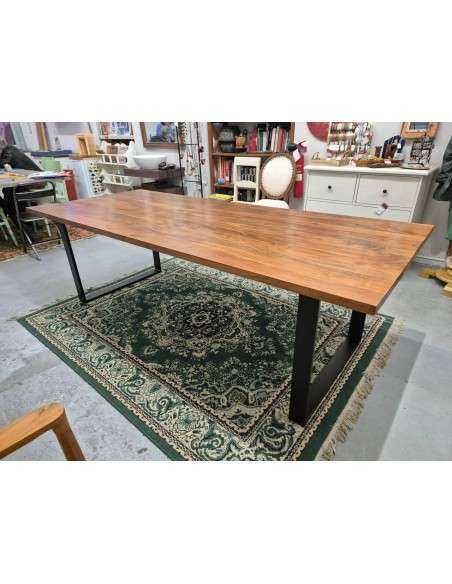 Tavolo industrial in legno massello acacia con gambe a cornice in ferro 240X100cm CX161