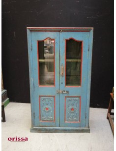 Vetrina coloniale in legno massello colore azzurra CX223