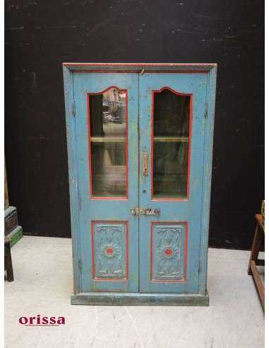 Vetrina coloniale in legno massello colore azzurra CX223