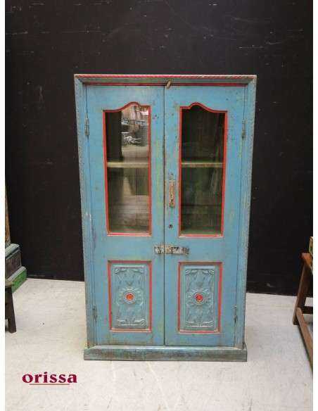 Vetrina coloniale in legno massello colore azzurra CX223
