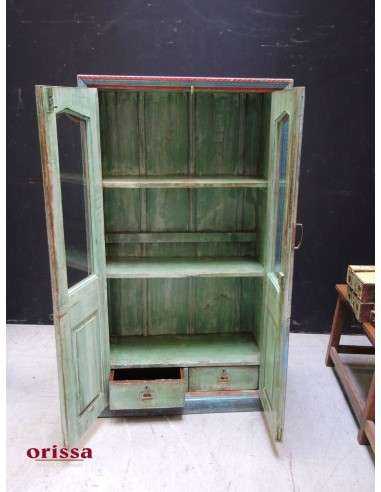 Vetrina coloniale in legno massello colore azzurra CX223
