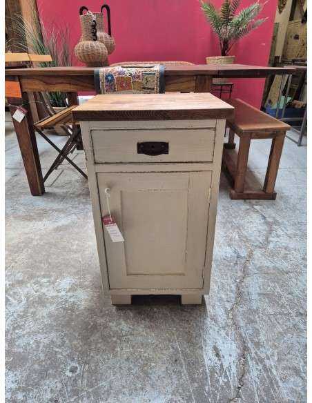 Comodino vintage in legno massello con cassetto e antina UN10121