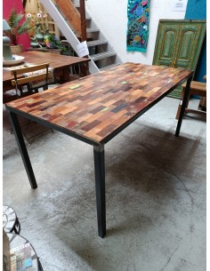 Tavolo industrial legno recycled colorato ferro battuto cx135B