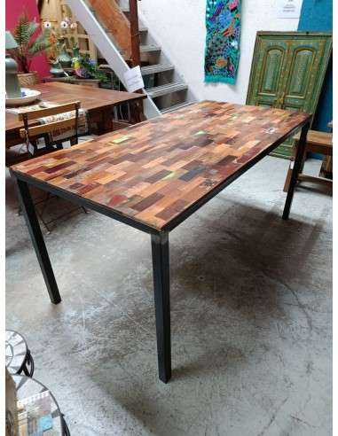 Tavolo industrial legno recycled colorato ferro battuto cx135B