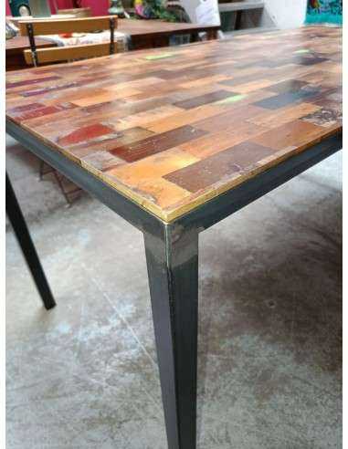Tavolo industrial legno recycled colorato ferro battuto cx135B