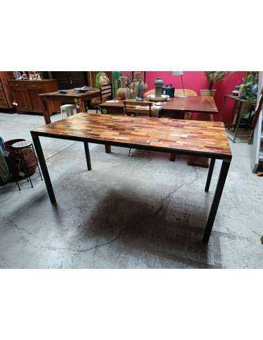 Tavolo industrial legno recycled colorato ferro battuto cx135B