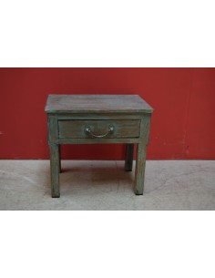 Comodino shabby coloniale verde con cassetto – 39x27x63 cm TS005