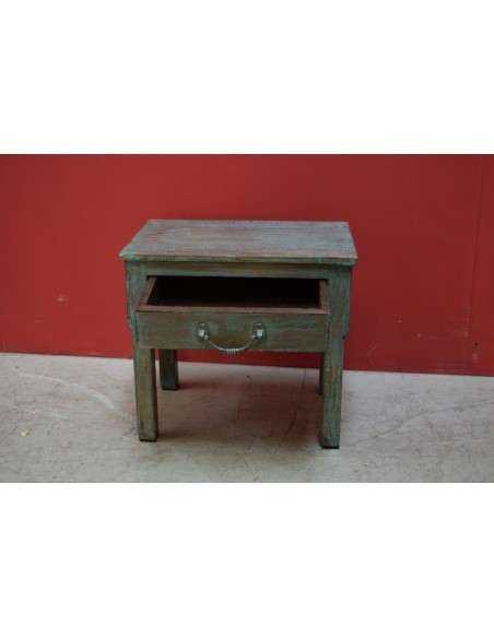 Comodino shabby coloniale verde con cassetto – 39x27x63 cm TS005