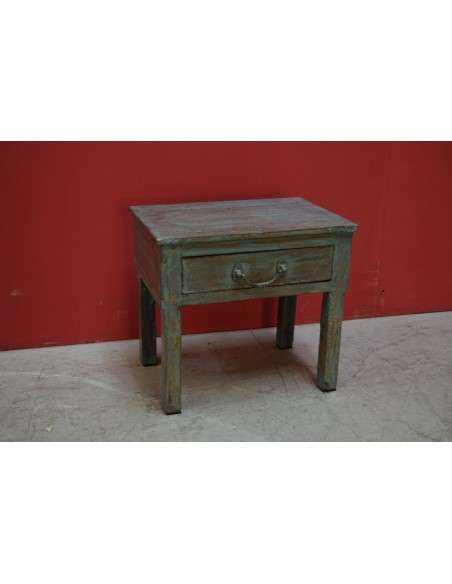 Comodino shabby coloniale verde con cassetto – 39x27x63 cm TS005