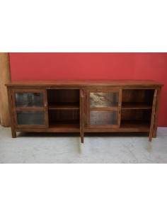 Vetrina bassa in teak con ante in vetro – mobile TV o bagno 200x40x74 cm TS016 2