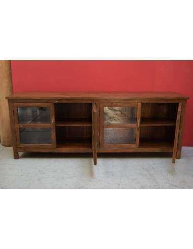Vetrina bassa in teak con ante in vetro – mobile TV o bagno 200x40x74 cm TS016
