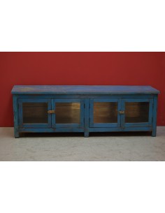 Porta TV coloniale shabby blu con 4 ante – 136x37x44 cm TS211