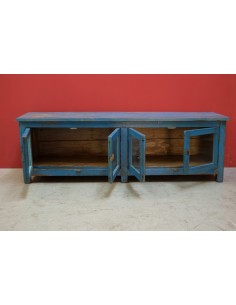 Porta TV coloniale shabby blu con 4 ante – 136x37x44 cm TS211 2