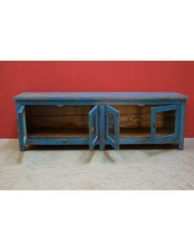 Porta TV coloniale shabby blu con 4 ante – 136x37x44 cm TS211