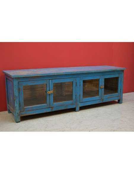 Porta TV coloniale shabby blu con 4 ante – 136x37x44 cm TS211