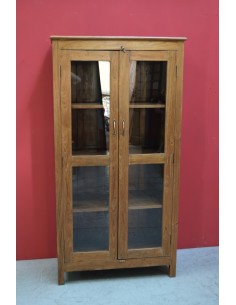 Vetrina coloniale inglese in teak naturale con ante in vetro – 94x48x181 cm TS113