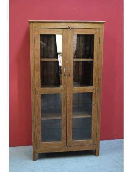 Vetrina coloniale inglese in teak naturale con ante in vetro – 94x48x181 cm TS113