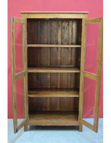 Vetrina coloniale inglese in teak naturale con ante in vetro – 94x48x181 cm TS113