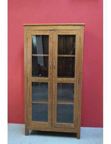 Vetrina coloniale inglese in teak naturale con ante in vetro – 94x48x181 cm TS113