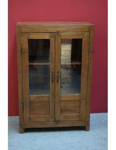 Vetrina coloniale in teak biondo con ante vetro e legno – 77x46x117 cm TS056