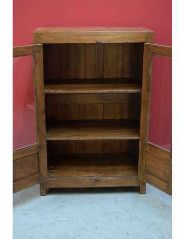 Vetrina coloniale in teak biondo con ante vetro e legno – 77x46x117 cm TS056