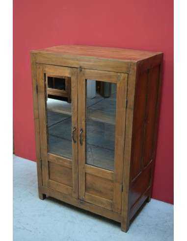 Vetrina coloniale in teak biondo con ante vetro e legno – 77x46x117 cm TS056