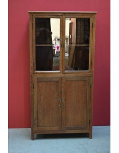 Credenza alta in teak biondo con ante vetro e legno – 94x47x187 cm TS111