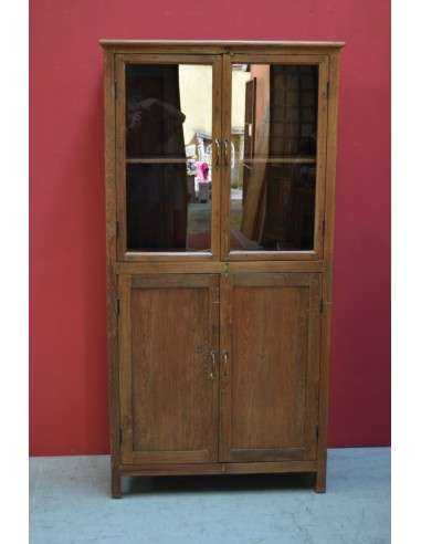 Credenza alta in teak biondo con ante vetro e legno – 94x47x187 cm TS111