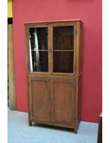 Credenza alta in teak biondo con ante vetro e legno – 94x47x187 cm TS111