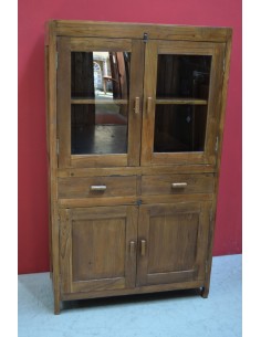 Credenza coloniale inglese in teak con vetri e cassetti – 94x45x159 cm TS091