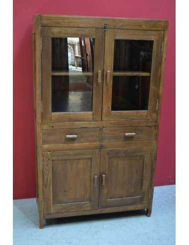 Credenza coloniale inglese in teak con vetri e cassetti – 94x45x159 cm TS091