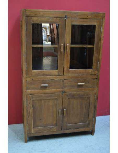 Credenza coloniale inglese in teak con vetri e cassetti – 94x45x159 cm TS091