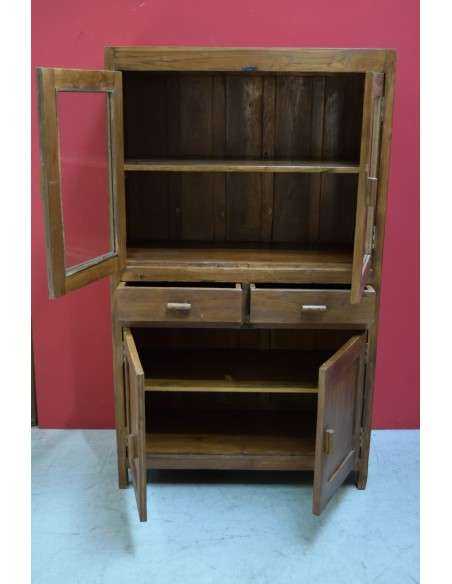 Credenza coloniale inglese in teak con vetri e cassetti – 94x45x159 cm TS091