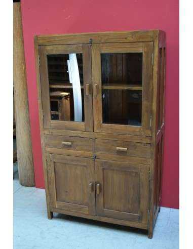 Credenza coloniale inglese in teak con vetri e cassetti – 94x45x159 cm TS091