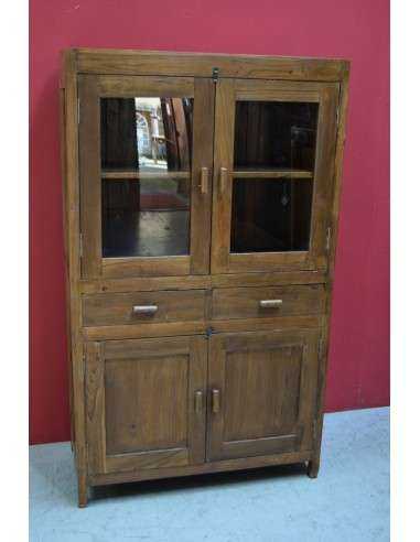 Credenza coloniale inglese in teak con vetri e cassetti – 94x45x159 cm TS091
