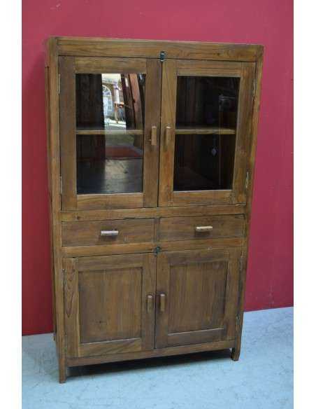 Credenza coloniale inglese in teak con vetri e cassetti – 94x45x159 cm TS091
