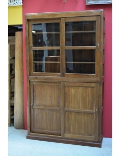 Vetrina libreria coloniale alta in teak con ante scorrevoli 130cm TS226