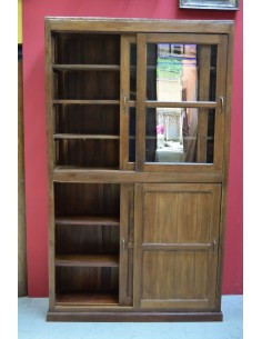 Vetrina libreria coloniale alta in teak con ante scorrevoli 130cm TS226 2