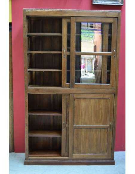 Vetrina libreria coloniale alta in teak con ante scorrevoli 130cm TS226