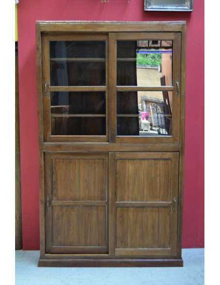 Vetrina libreria coloniale alta in teak con ante scorrevoli 130cm TS226