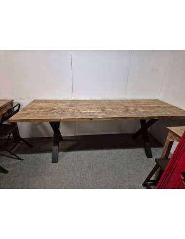 Tavolo industrial in legno massello assi ponte con gambe a X in ferro 230X89cm CX237