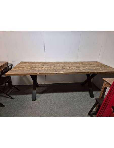 Tavolo industrial in legno massello assi ponte con gambe a X in ferro 230X89cm CX237