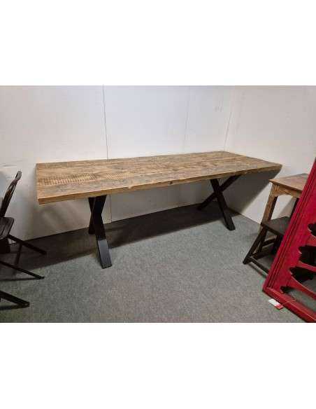 Tavolo industrial in legno massello assi ponte con gambe a X in ferro 230X89cm CX237