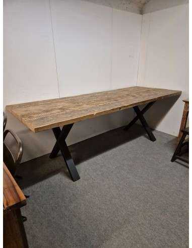 Tavolo industrial in legno massello assi ponte con gambe a X in ferro 230X89cm CX237