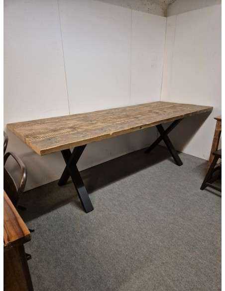 Tavolo industrial in legno massello assi ponte con gambe a X in ferro 230X89cm CX237