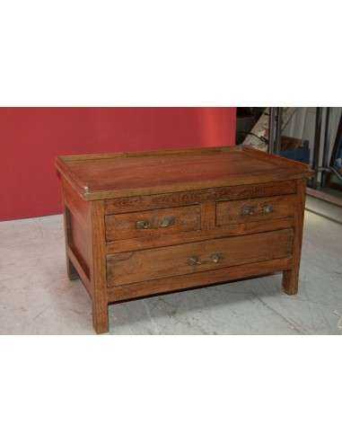 Tavolino basso in teak naturale con tre cassetti – uso scrivania da terra o comodino TS069