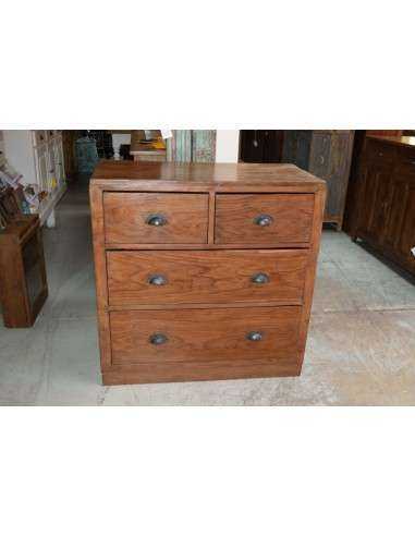 Cassettiera in teak naturale con 4 cassetti e maniglie in metallo – stile coloniale TS017