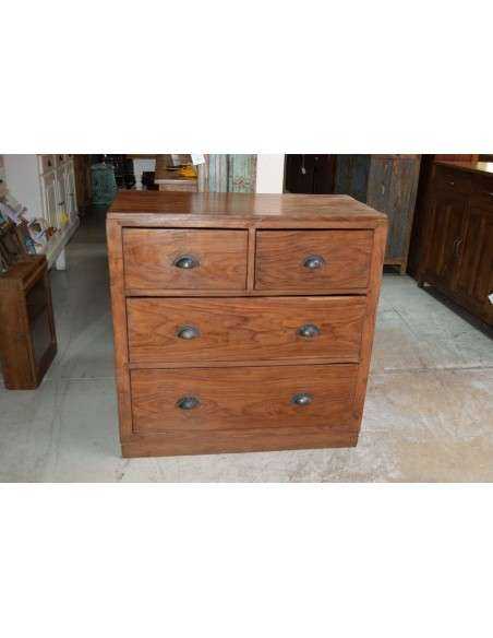 Cassettiera in teak naturale con 4 cassetti e maniglie in metallo – stile coloniale TS017