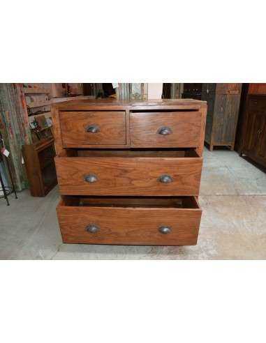 Cassettiera in teak naturale con 4 cassetti e maniglie in metallo – stile coloniale TS017