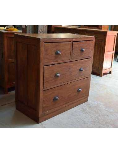 Cassettiera in teak naturale con 4 cassetti e maniglie in metallo – stile coloniale TS017